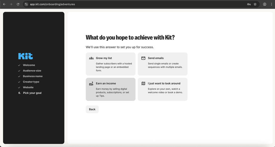 Kit onboarding: “What do you hope to achieve with Kit?”